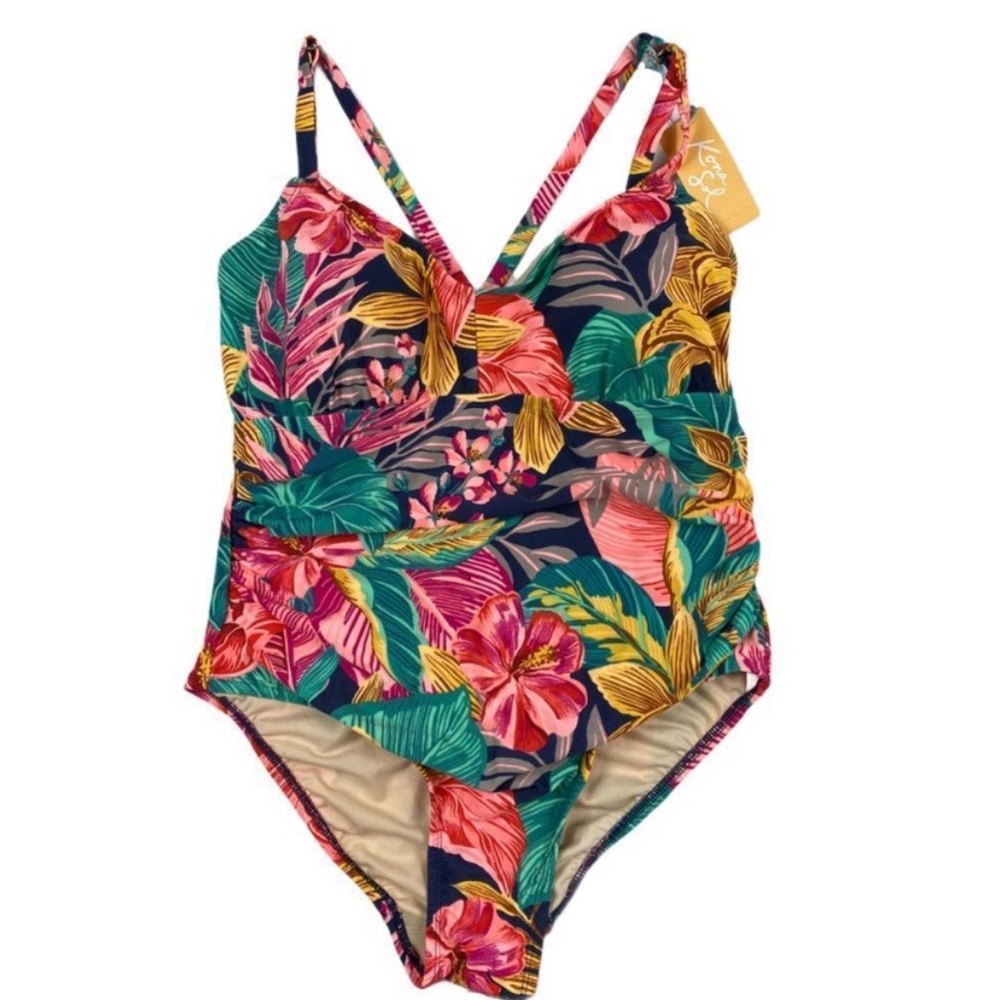 Kona Sol Tropical  one-piece swimsuit size 14W NWT